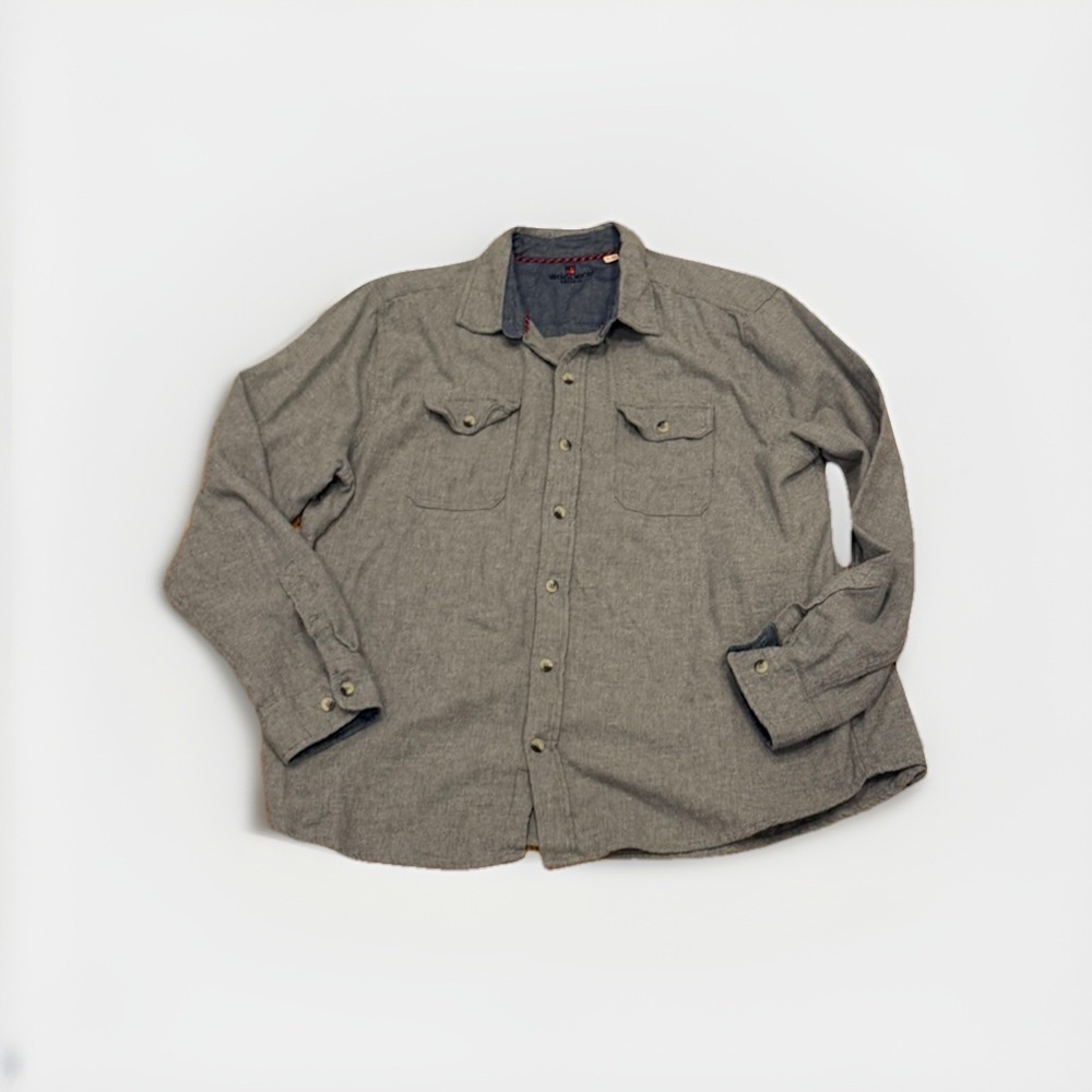 Woolrich Mens XXL Gray Brushed Cotton Flannel Shirt Snap Front HM170687S